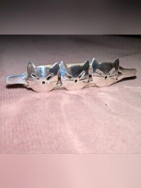 Triple Cat Face Brushed Sterling Silver Pin/Brooch Thailand